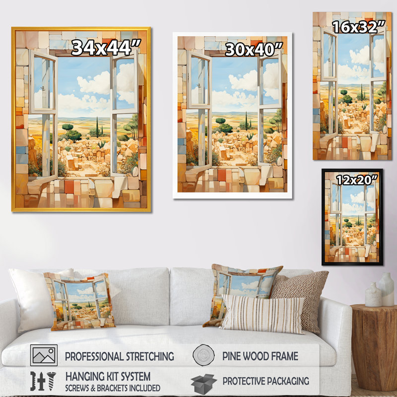 «Cubist Countryside Farm Windows I - Farmhouse Windows», art mural, Cadre simple argenté, H 20 po x l 12 po x P 1 po
