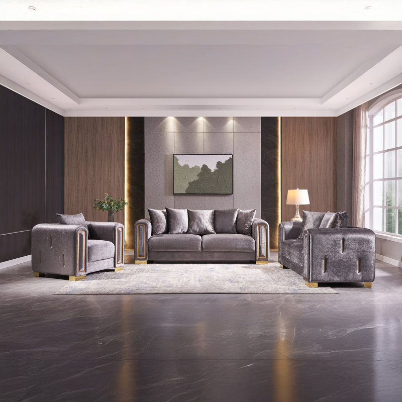 Ensemble de salon en velours 3 pièces Foehr, Velvet argent