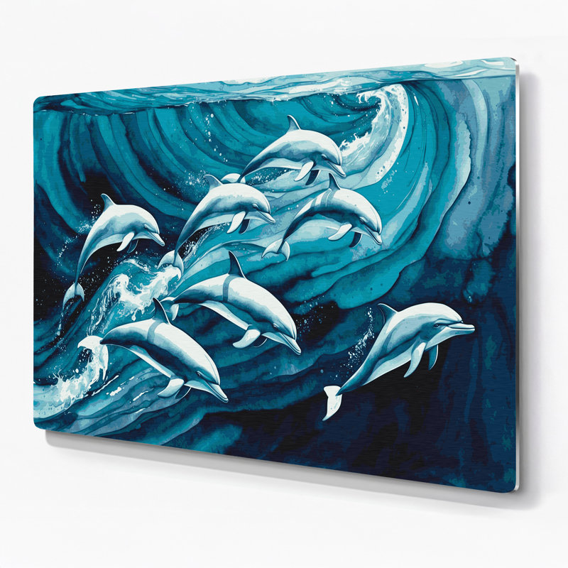Art mural en métal "Dauphins nautiques", H 20 po x l 24 po