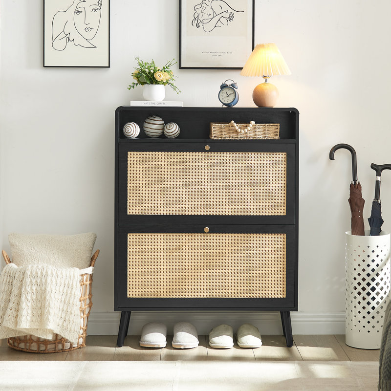 16 Pair Shoe Storage Cabinet, Black