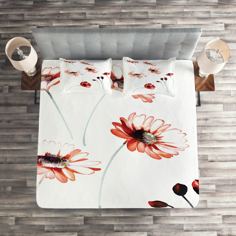 Flower Farmhouse / Country Polyester Coverlet, King Bedspread + 2 Shams