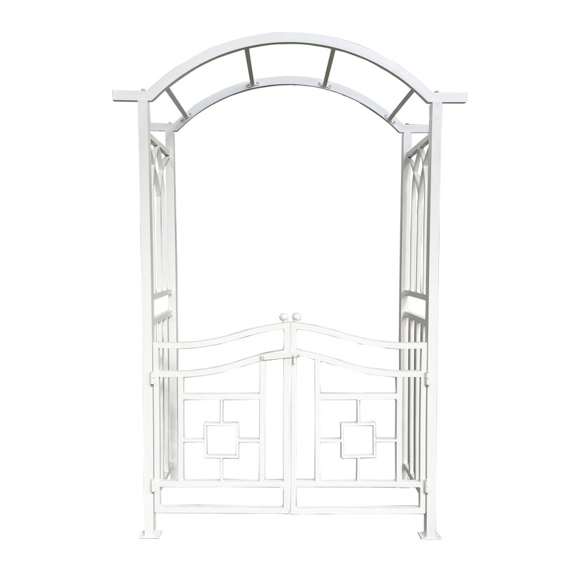 Arche de jardin en aluminium avec barrière, Blanc