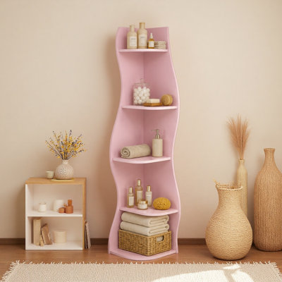 5-Tier S-Shaped Corner Shelf, Modern Freestanding Curved Display Rack, Space-Saving Corner Bookshelf Plant Stand for Living Room, Bedroom, Bathroom, Home Office