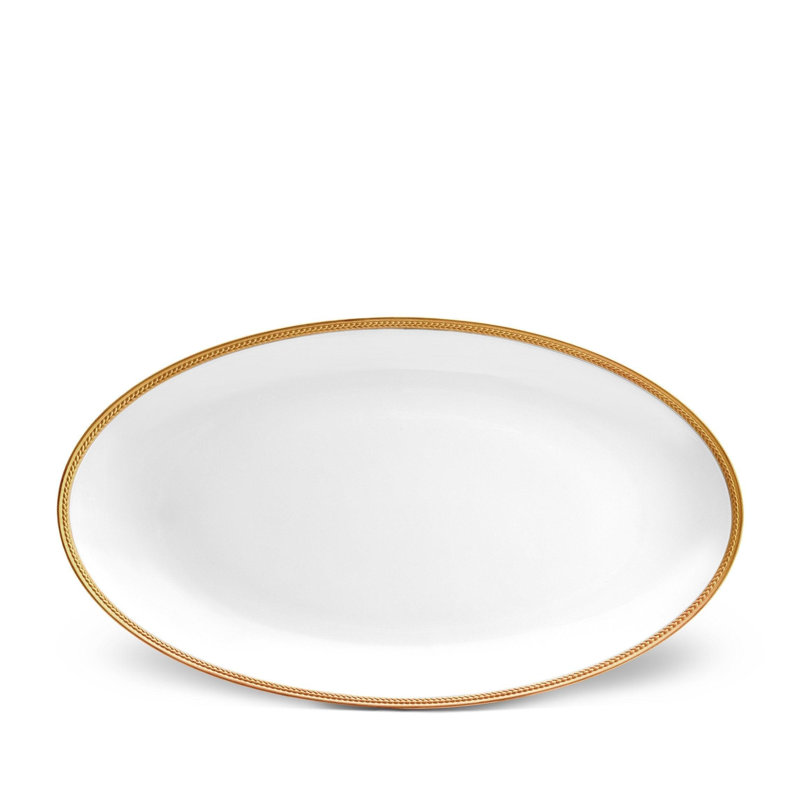 Soie Tressée Oval Platter, Gold/White