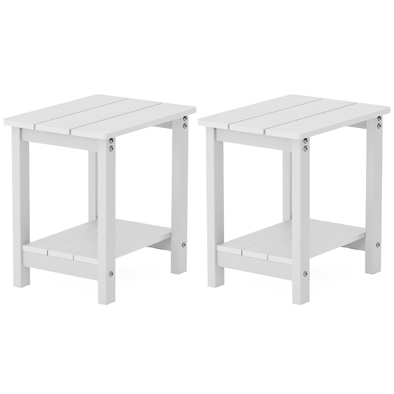 Outdoor Side Table Adirondack Tables Weather Resistant Patio Table Plastic Outdoor End Tables（Set Of Two）, White