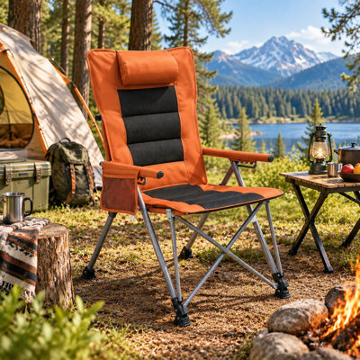 Chaise de camping inclinable réglable en 5 positions avec poche latérale et sac de transport, chaise pliante d'extérieur robuste et portable, capacité de 120 kg, orange