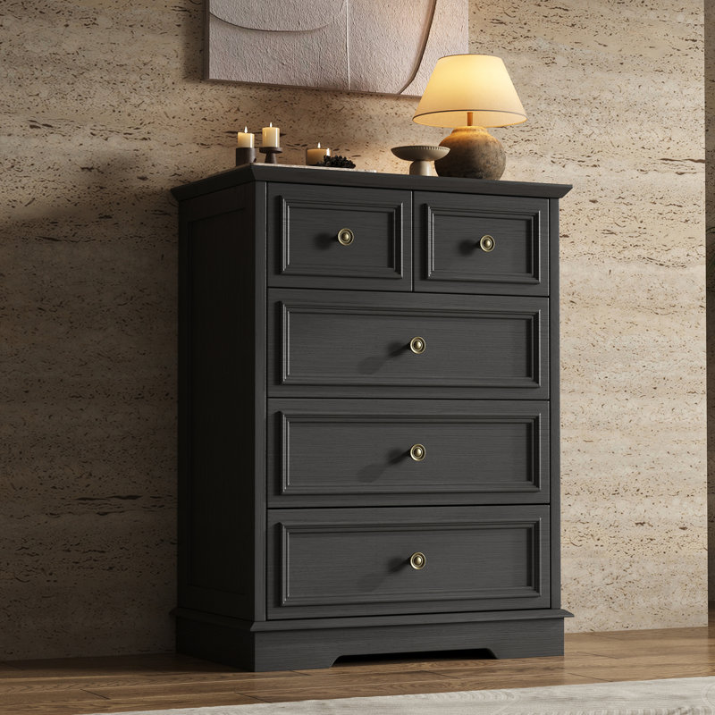 Commode verticale à 5 tiroirs avec base arquée, Brown