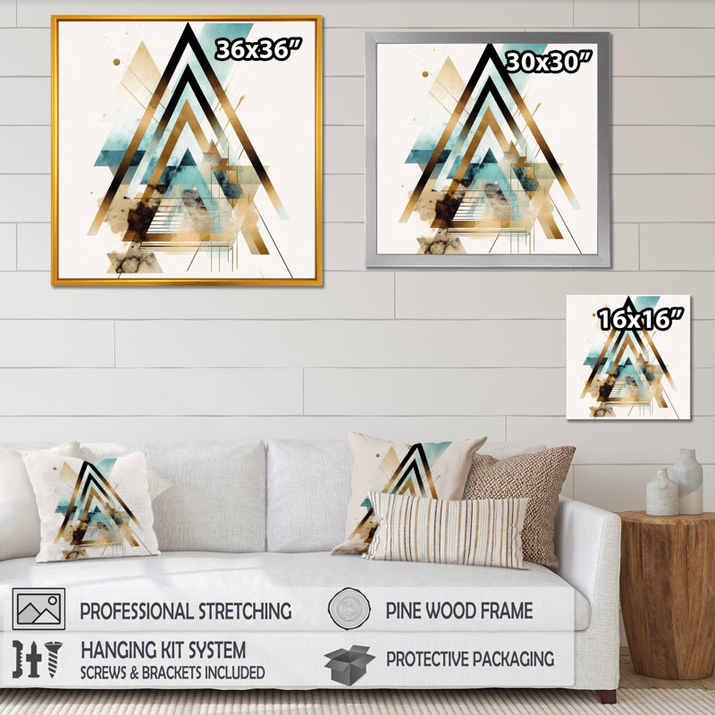 «Green Triangle Boho I», impressions murales géométriques modernes, H 16 po x l 16 po x P 1 po, Toile tendue