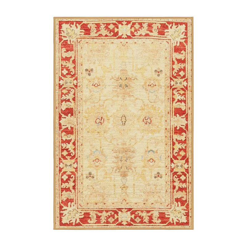 Tapis traditionnel rouge / jaune Collegiate, Rectangle 5 pi x 7 pi
