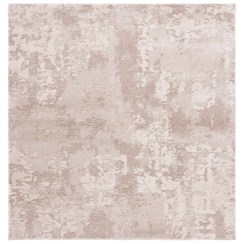 Tapis abstrait gris en polypropylène tissé à la machine Graymond, Carré 6 pi 7 po