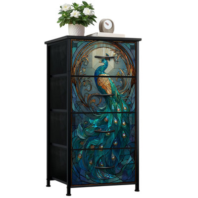 Commode de style vitrail pour la chambre à coucher avec 4 tiroirs de rangement Commode à queue de verre circulaire détaillée