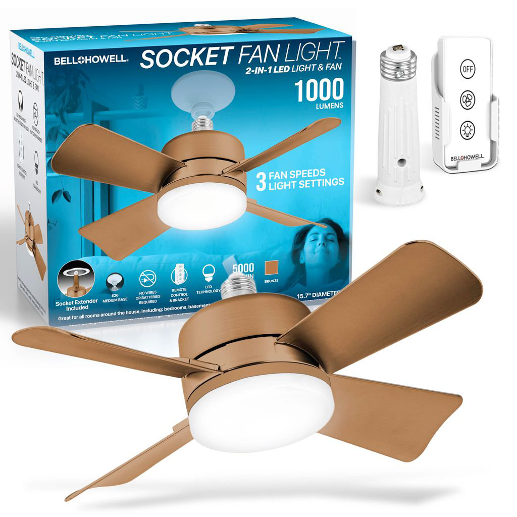 Bell + Howell Socket Fan Ceiling Cool Light with Remote Control, 1000 Lumens Bell + Howell 