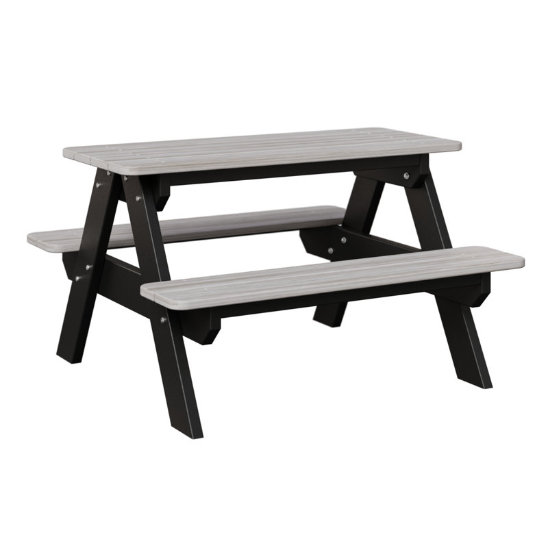 Berlin Gardens Kids Rectangular Picnic Table, Seashell Top/Black Base