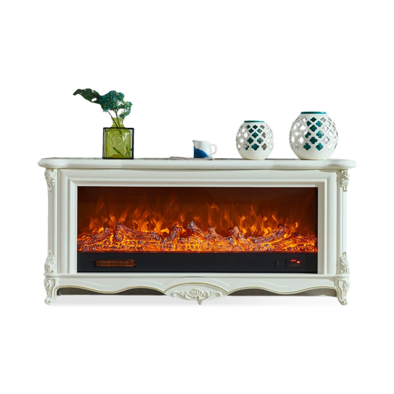 Beige Solid Wood Electric Heating Fireplace