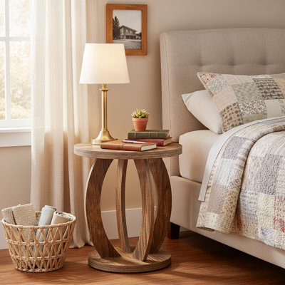 19.69" Round Wood Nightstand, Farmhouse Bedside Table For Bedroom