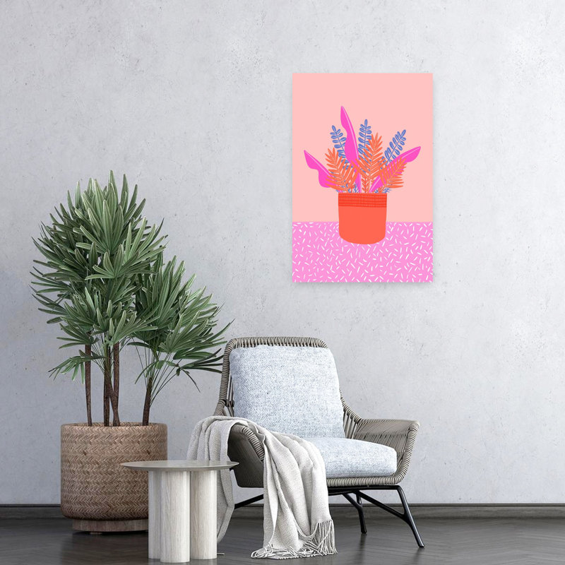 Feuilles roses et bleues, art moderne abstrait, H 24 po x l 16 po