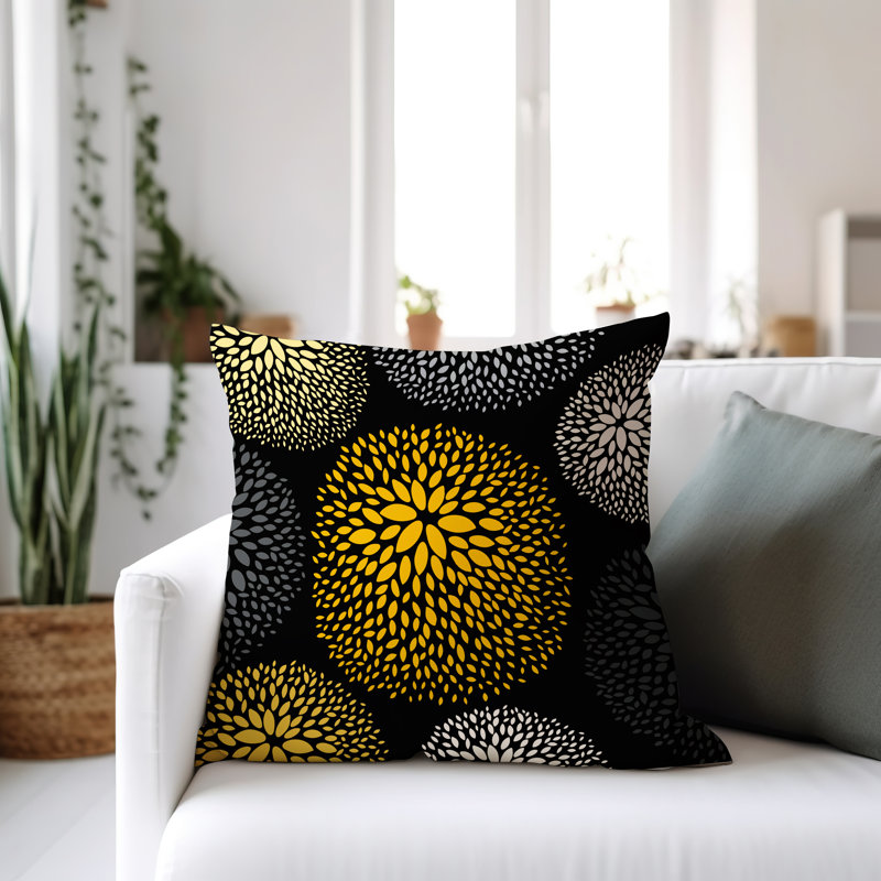 Housse et insert de coussin décoratif intérieur / extérieur Bavière, H 15 po x l 15 po, Jaune / noir