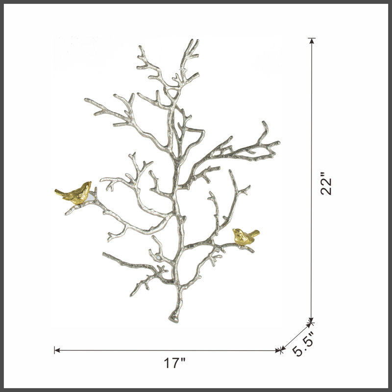 Ensemble de 2 sculptures murales en métal avec accents d'oiseaux 17 x 5,5 x 22 po