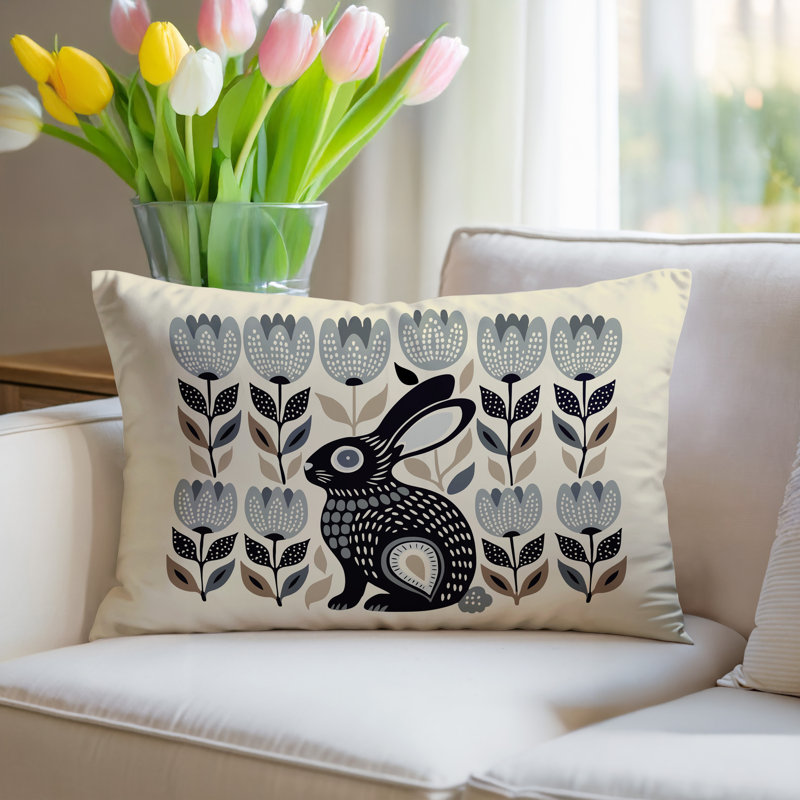 Coussin lombaire réversible intérieur / extérieur Zuko Rabbit, Rectangle H 14 po x l 20 po, Gris