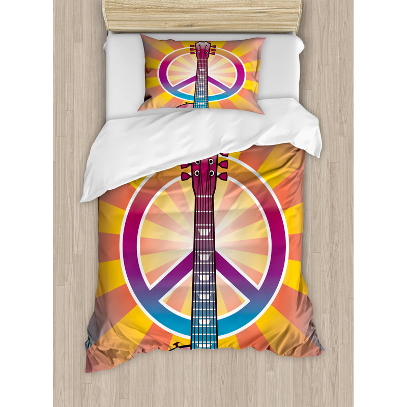 Ensemble de housse de couette, Housse simple et 1 taie décorative, Guitare Peace