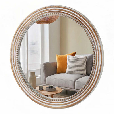 Wooden Farmhouse Round Wall Mirror