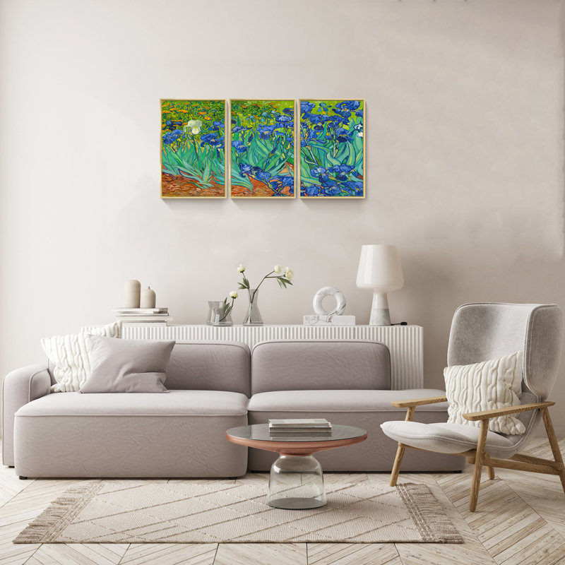 «Van Gogh Wall Art» par Vincent Van Gogh, ensemble de 3 reproductions d'art sur toile encadrées, Toile avec cadre or