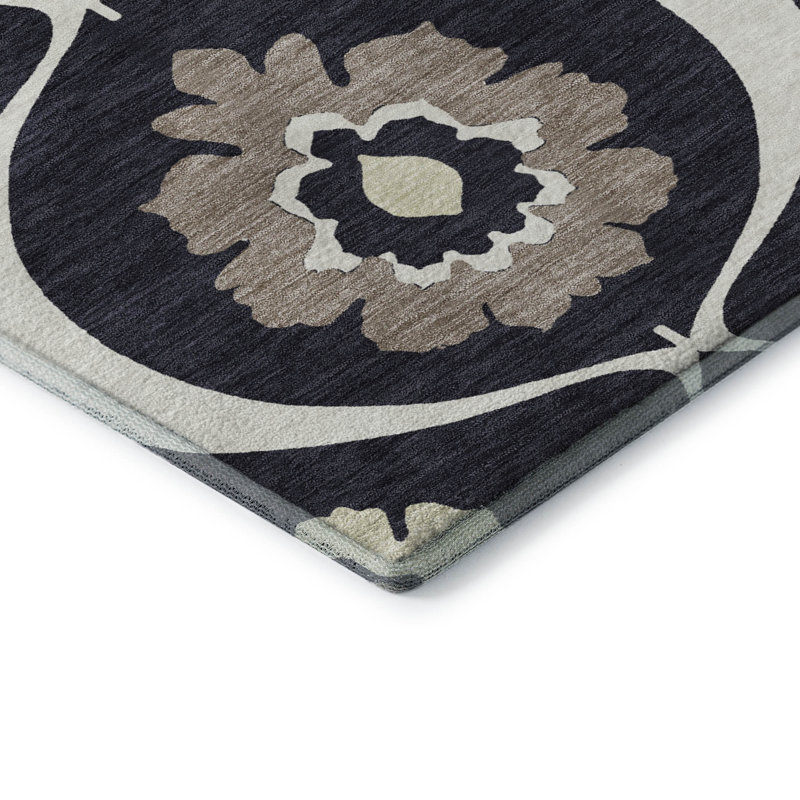 Premium Machine Washable Prisco Black Rug, Rectangle 10' x 14'