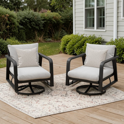 Costello 2-Piece Aluminum Outdoor Swivel Armchairs With Cushions