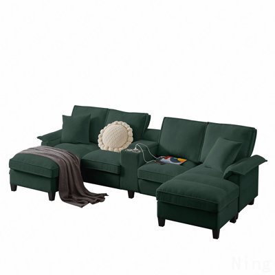 120" Modular Corduroy Sectional Sofa Bed With Storage – Modern U-Shaped Design, 4-Seater,  For Living Room, Apartment, Or Lounge, Featuring Cup Holders For Added Convenience "​​