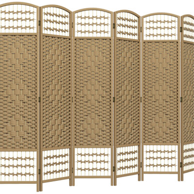 Écran d'intimité à 6 panneaux, paravent pliable de 5,6 pi, cloison de séparation en fibre ondulée, placage de bois naturel pour le salon, la chambre à coucher, le paravent de l'espace de travail, le bureau rassurant de 5,6 pi