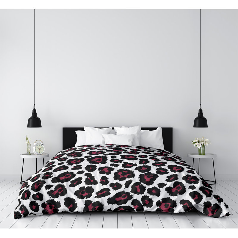 Housse de couette à imprimé léopard Throwback, Microfibre, Housse de couette simple TG, Blanc / rouge / gris