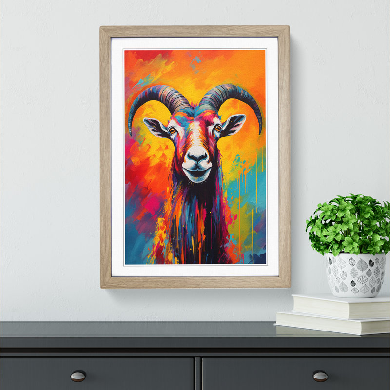Goat Expressionism - Framed Print, Oak, 64cm H x 46cm W x 2cm D