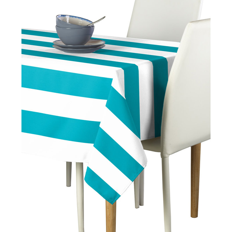 Milliken Signature Cotton Striped Tablecloth Rectangular Ervin Stripe, 84" L x 60" W, Turquoise
