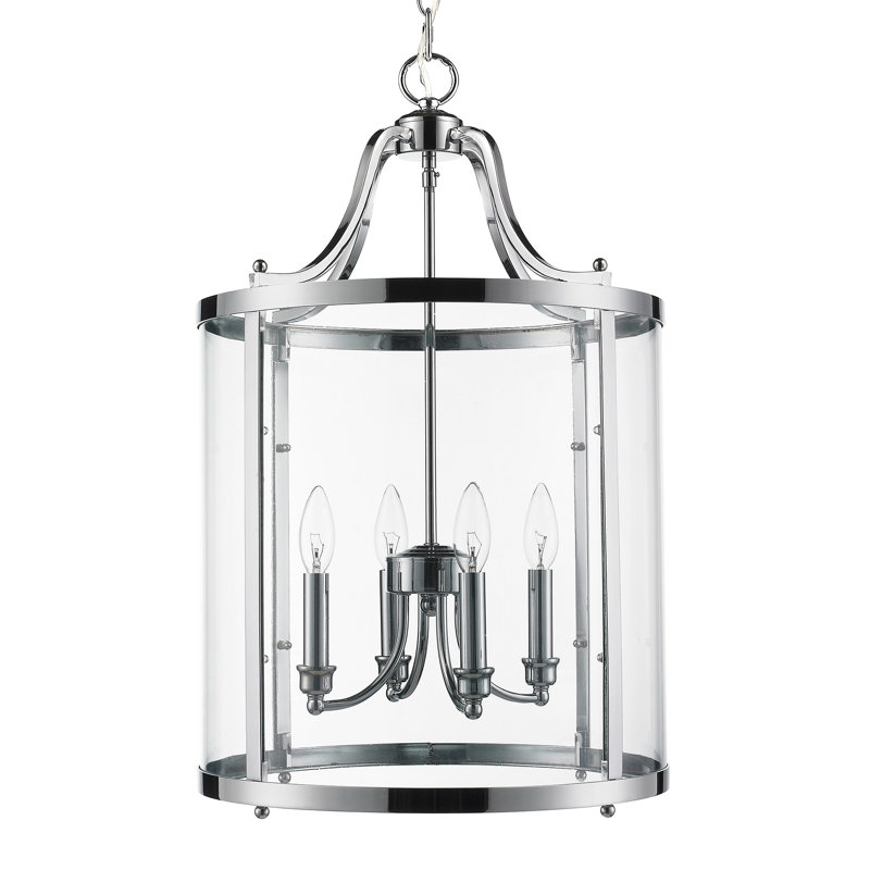 Luminaire suspendu de style lanterne à 4 lumières Aarav, Chrome