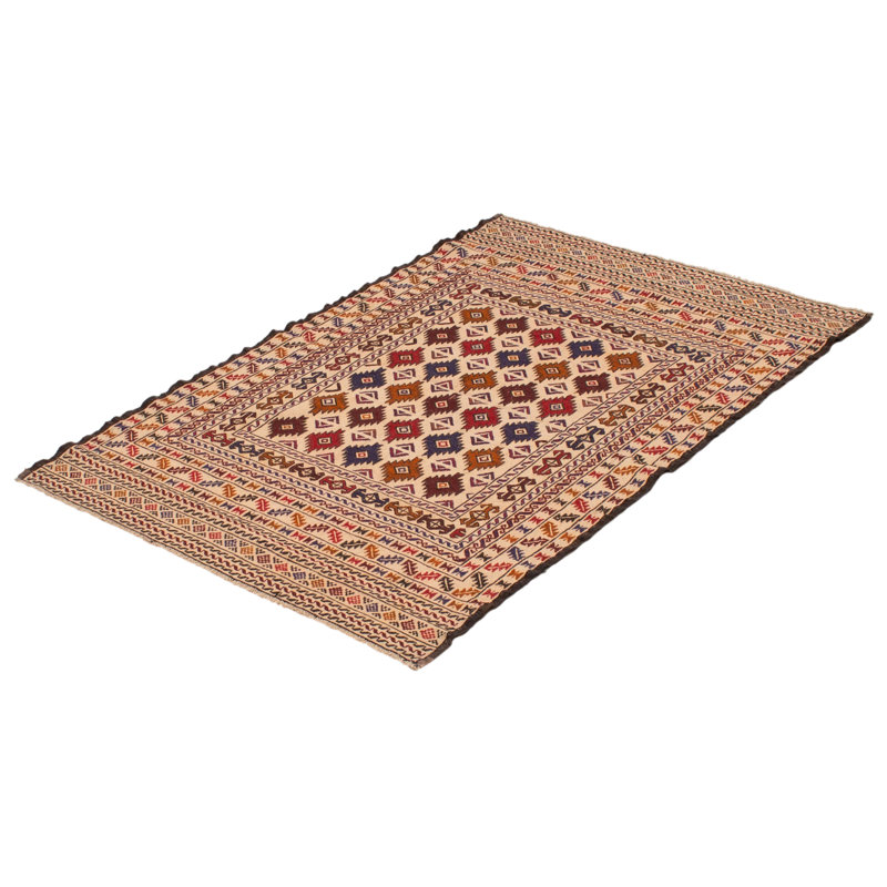 Tapisserie Shiravan ivoire kilim 4 pi 3 po x 6 pi 1 po