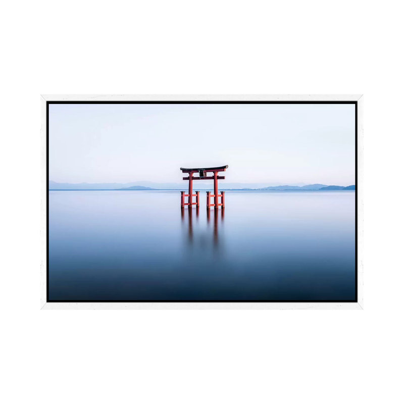 Floating Torii Gate by Jan Becke - Painting on Canvas, 45.72cm H x 66.04cm W x 3.81cm D, White Framed