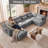 6 Seater Corduroy Sectional Sofa with Movable Ottoman & Usb Cup Holder Storage Corner Couch-1422472077