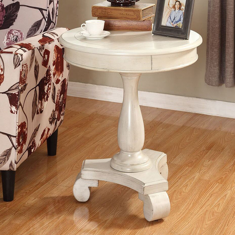 Table d'appoint ronde à piédestal en bois, Blanc