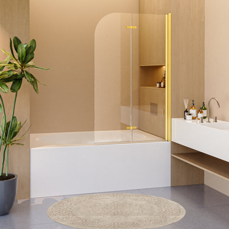 34 In X 58 In Tub Shower Door Panel, Bifold & Frameless Bathtub Glass Shower Door, Rotatable Pivot Glass Door Screen With 1/4" Thick Sgcc Tempered Glass -