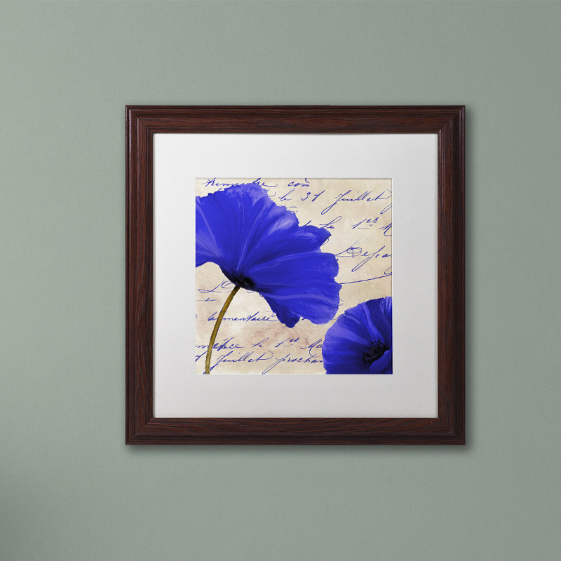Jadaya 'Coquelicots Bleues II' by Colour Bakery Framed Graphic Art, White, 16" H x 16" W, Brown Framed Canvas