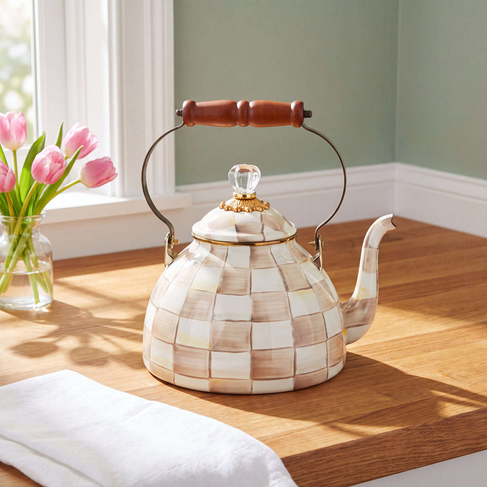MacKenzie-Childs Mocha Check 3qt Tea Kettle