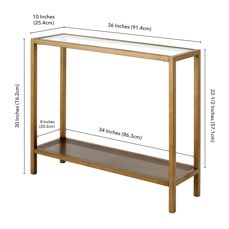 91.4cm Glass Top Console Table, Black, 76.2 H x 91.44 W x 25.4 D cm