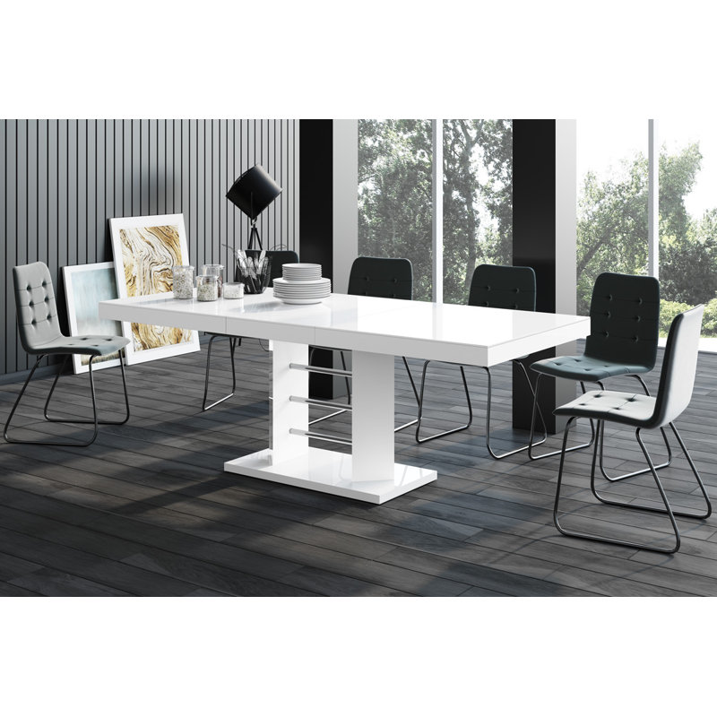 Micajah Extendable Dining Table, High Gloss White