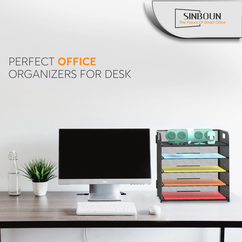 Black Metal 5-Tier Letter Tray Paper Organizer with Handles