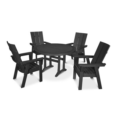 POLYWOOD Modern Curveback Adirondack 5-Piece Nautical Trestle Dining Set