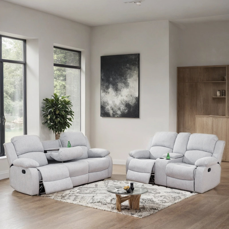 Ensemble de salon en tissu 2 pièces Whall, Lin gris