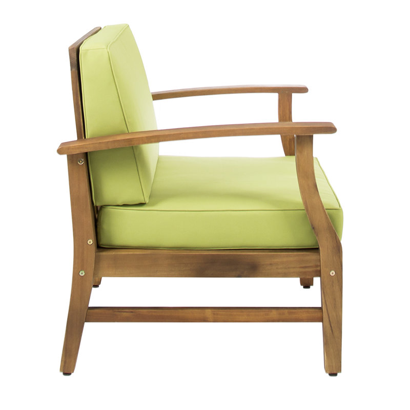 Acacia Wood Club Chairs with Green Cushions, Set of 2