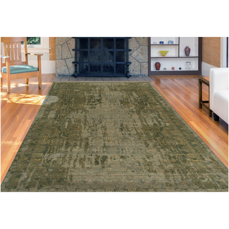 Tapis floral en laine noué à la main Bylas, Rectangle 6 pi x 9 pi