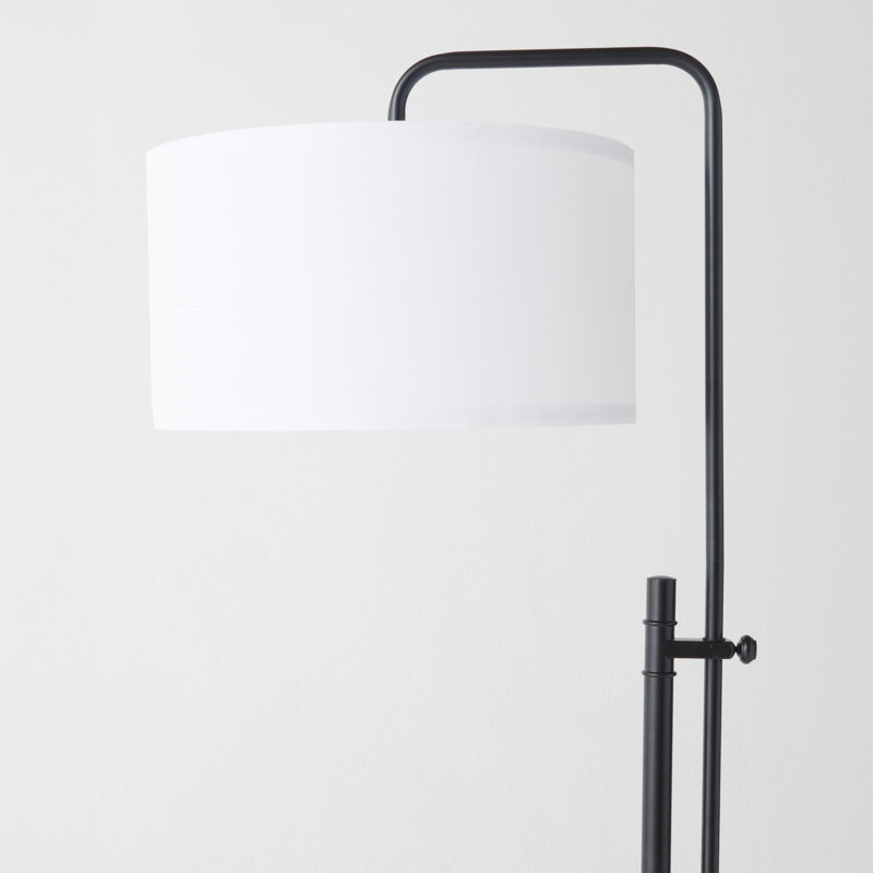 Lampe sur pied à DEL à hauteur réglable de 72 po Leo avec finition noire, base en marbre noir et abat-jour tambour blanc, ampoule incluse