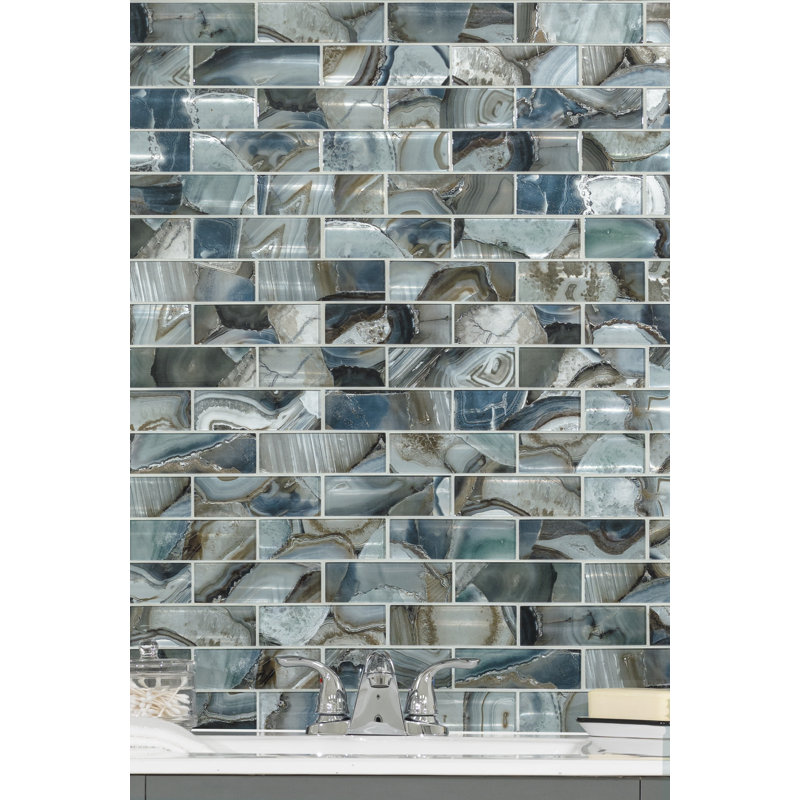 Subway 12 in. x 12 in. Glossy Glass Mosaic Wall Tile, Mystic Lazora